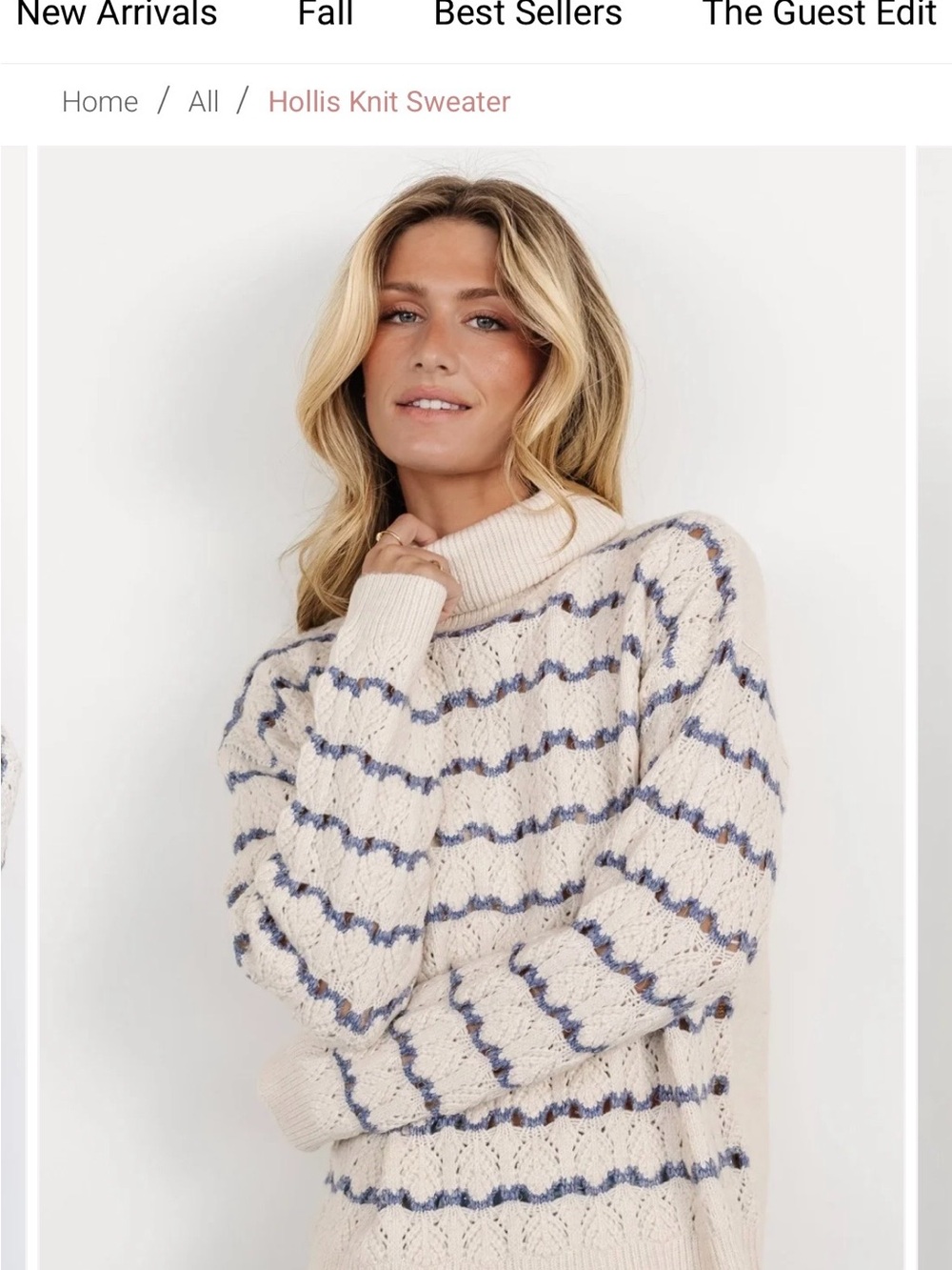 Baltic Born Cream Turtleneck Sweater with Blue Stripes